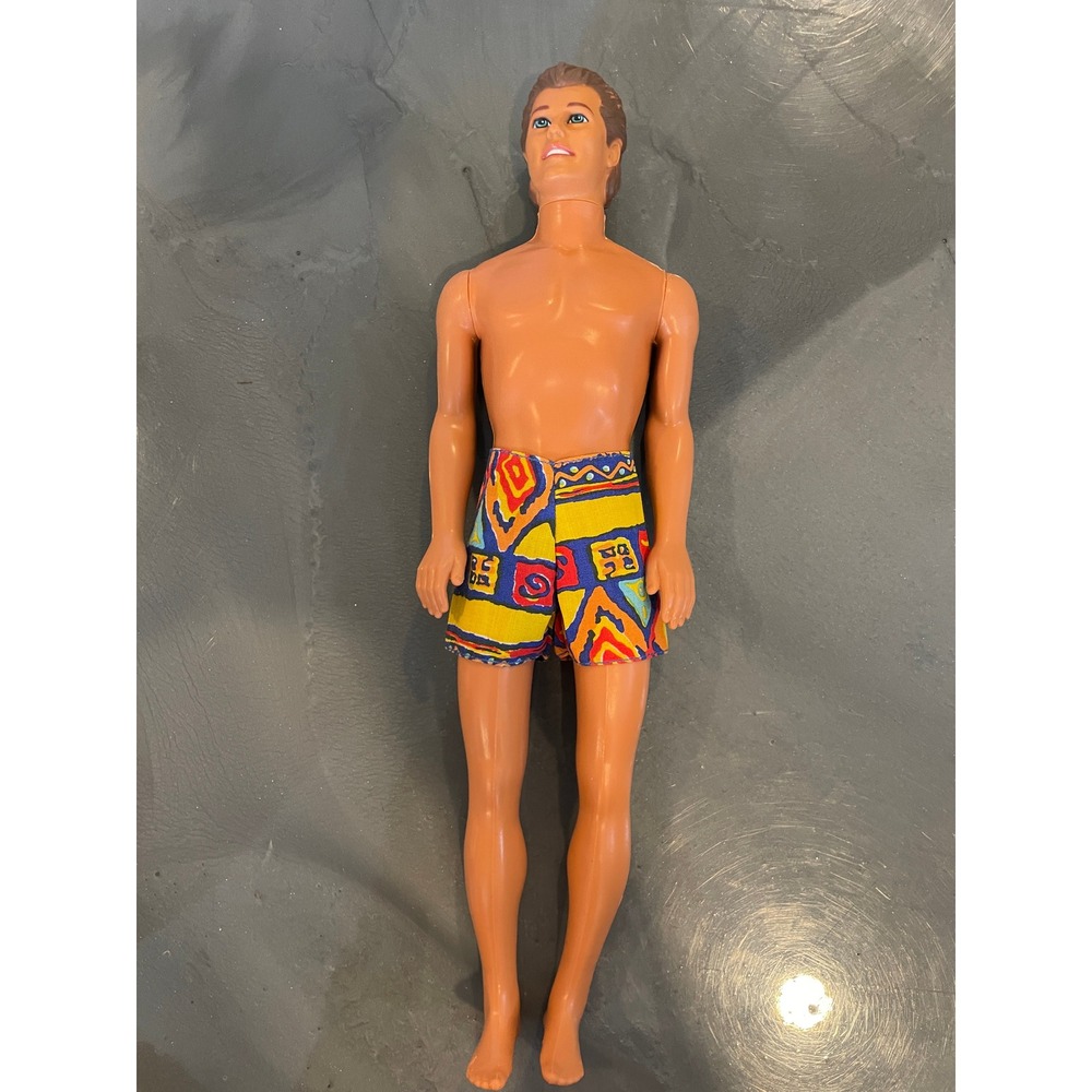Vintage Mattel Ken Doll 90s Swim Trunks Molded Brown Hair Blue Eyes 1968 Stamp